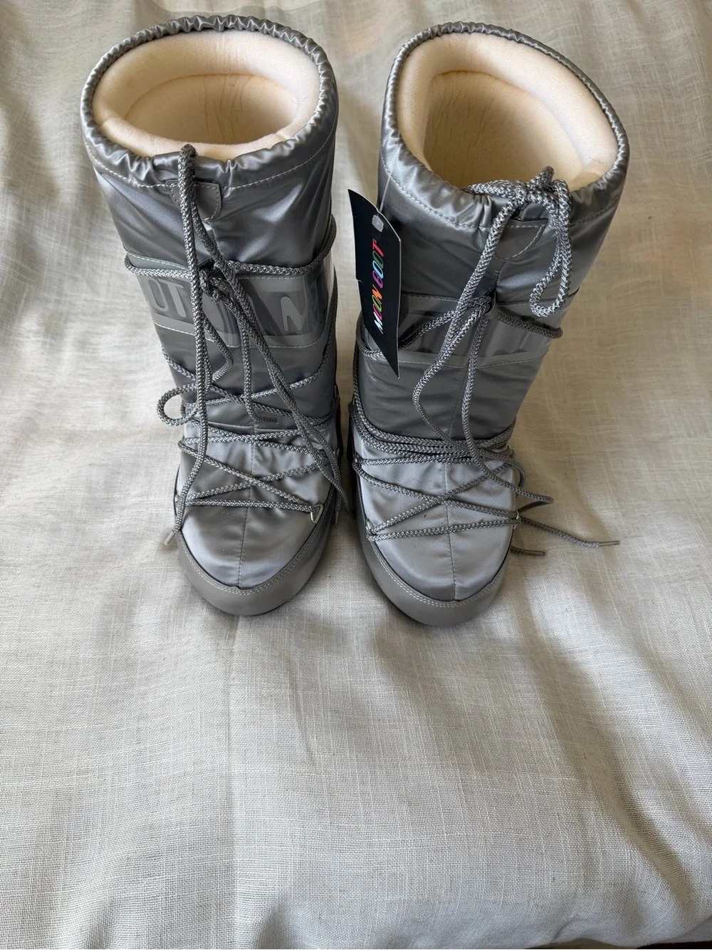 Moon Boot Metallic Silver Women's Winter Lace-Up Boots